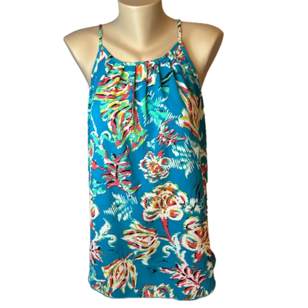 Verse Womens Tropical Floral Ikat Halter‎ Camisole Top Blue L 2014TP3